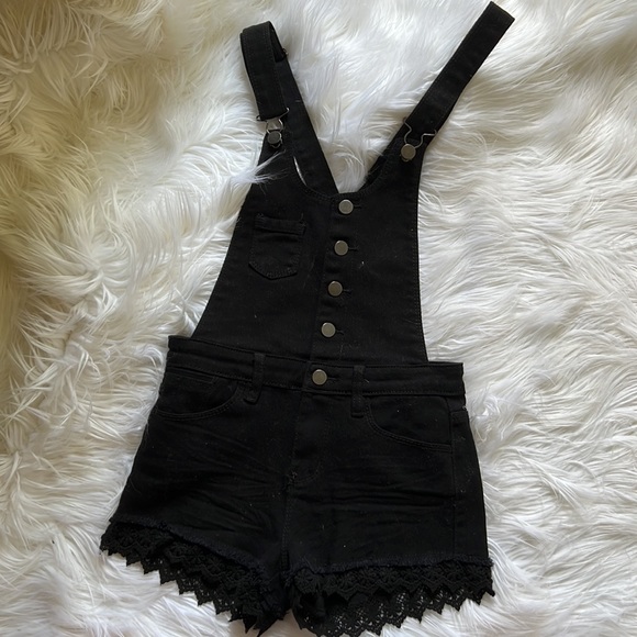 Forever21 Denim Lace Trim Overalls - Picture 5 of 12